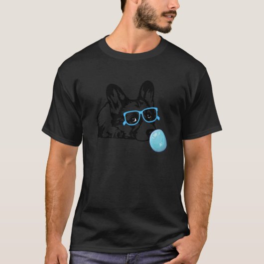 バブルガムメガネのコーギーの犬のコーギー Tシャツ (正面)