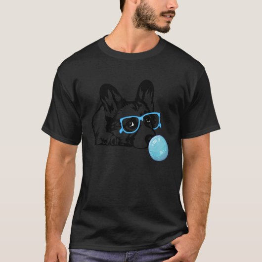 バブルガムメガネのコーギーの犬 コーギー男の子 Tシャツ (正面)