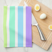 バブルガム虹と白ストライプ色 キッチンタオル (四つ折り)