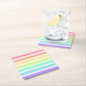 バブルガム虹と白ストライプ色 スクエアペーパーコースター (インサイチュ)