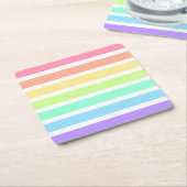バブルガム虹と白ストライプ色 スクエアペーパーコースター (アングル)