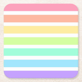 バブルガム虹と白ストライプ色 スクエアペーパーコースター