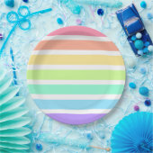 バブルガム虹と白ストライプ色 ペーパープレート (パーティー)