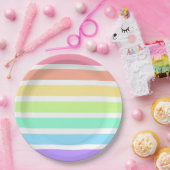 バブルガム虹と白ストライプ色 ペーパープレート (パーティー)