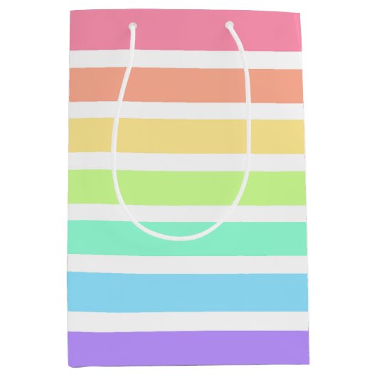 バブルガム虹と白ストライプ色 ミディアムペーパーバッグ (正面)