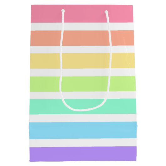 バブルガム虹と白ストライプ色 ミディアムペーパーバッグ (裏面)