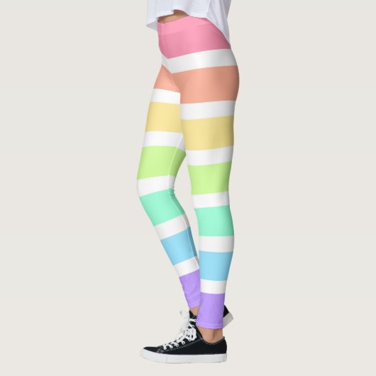 バブルガム虹と白ストライプ色 レギンス (左)