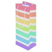 バブルガム虹と白ストライプ色 ワインギフトバッグ (裏面アングル)