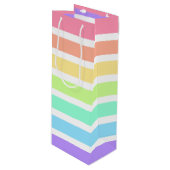 バブルガム虹と白ストライプ色 ワインギフトバッグ (正面アングル)