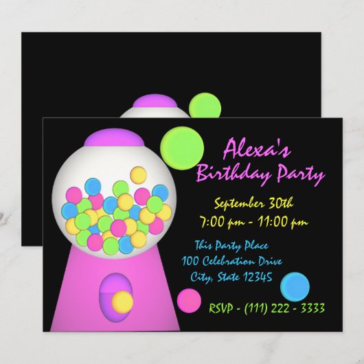 バブルガム誕生日 招待状 (正面/裏面)