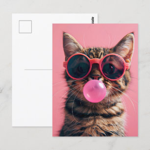 バブルガム、ピンク、ポストクロッシングのかわいい猫 ポストカード