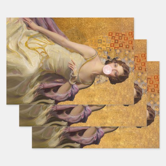 バブルガムDiva金ゴールド ラッピングペーパーシート (セット)