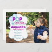 バブルガールポップ・アートのフォトバースデーパーティーの招待 招待状 (正面/裏面)