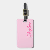 バブルグムピンクとホットピンク名前をカスタムするモノグラム ラゲッジタグ (正面縦)
