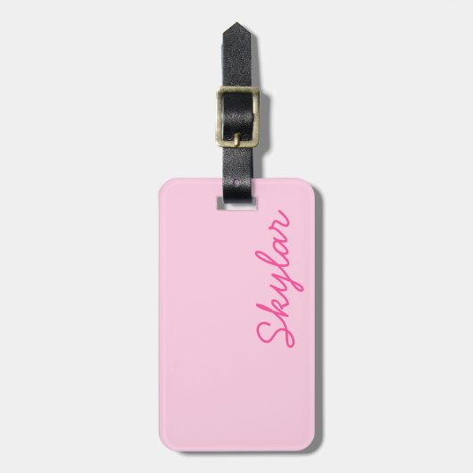 バブルグムピンクとホットピンク名前をカスタムするモノグラム ラゲッジタグ (正面縦)