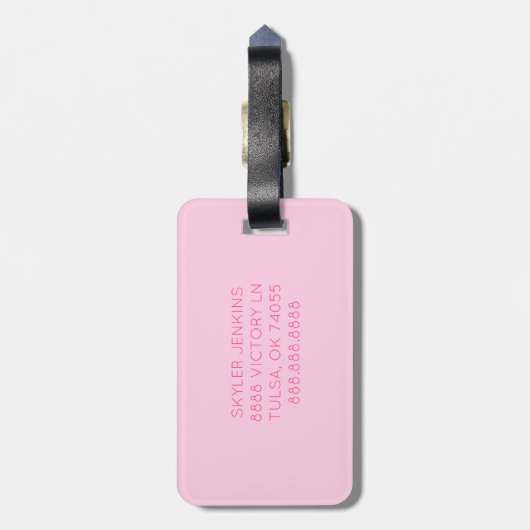 バブルグムピンクとホットピンク名前をカスタムするモノグラム ラゲッジタグ (裏面縦)