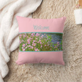 バブルグムピンク，ティール（緑がかった色），花，歓迎，あなたの言葉 クッション (ブランケット)