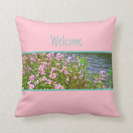 バブルグムピンク，ティール（緑がかった色），花，歓迎，あなたの言葉 クッション