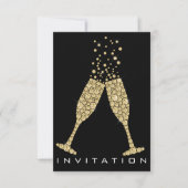 バブルグラスシャンパンカクテル金ゴールド結晶 招待状 (正面)