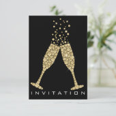バブルグラスシャンパンカクテル金ゴールド結晶 招待状 (スタンド正面)
