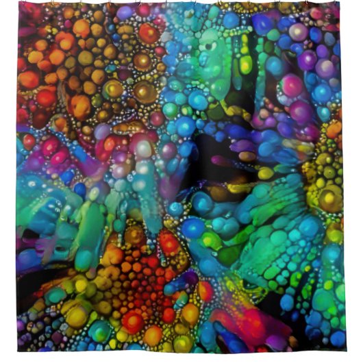 バブルサイケデリックバースト抽象芸術デイジー シャワーカーテン (正面)