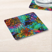 バブルサイケデリックバースト抽象芸術デイジー スクエアペーパーコースター (アングル)