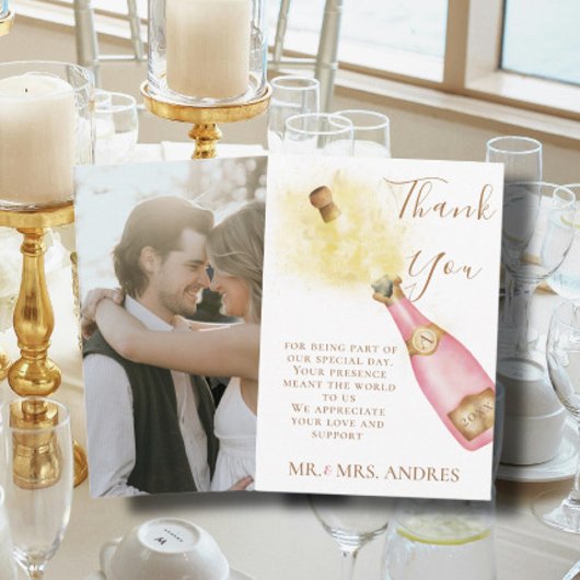 バブルシャンパンラブリーカップル婚約写真 サンキューカード