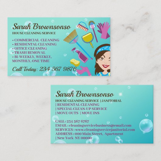 バブルジャニックスハウス清掃サービス 名刺 (正面/裏面)