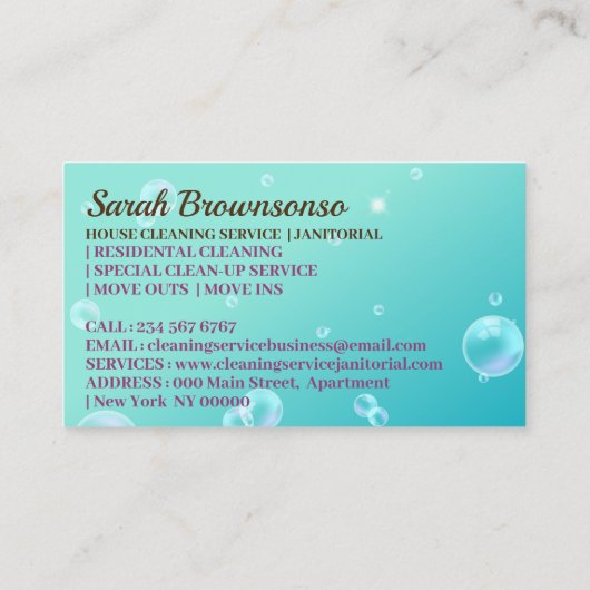 バブルジャニックスハウス清掃サービス 名刺 (裏面)