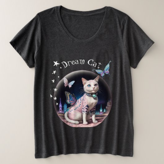 バブルスターズ猫プラス大きさ暗 プラスサイズTシャツ (デザイン正面)