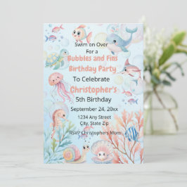 バブルズ＆フィンズ 子供の誕生日 招待状