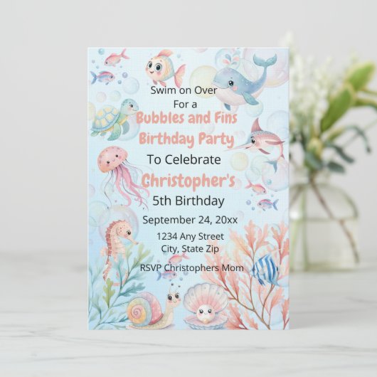 バブルズ&フィンズ 子供の誕生日 招待状 (スタンド正面)