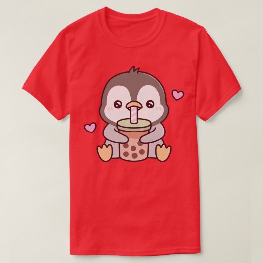 バブルティーが大好きかわいいペンギン Tシャツ (デザイン正面)