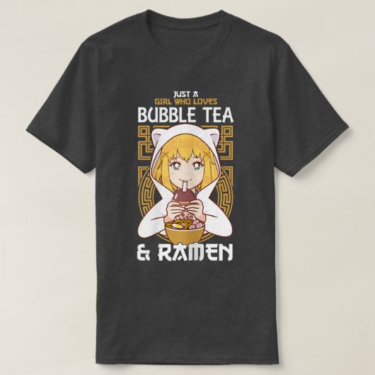 バブルティーとラーメンが大好きな女の子ボバネ Tシャツ (デザイン正面)