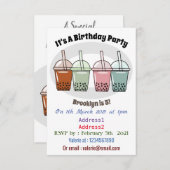 バブルティーの漫画イラスト 招待状 (正面/裏面)