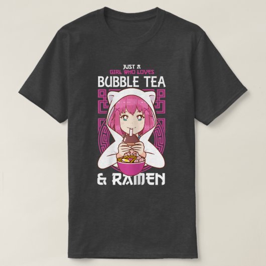 バブルティーやラーメンアニメが大好きな女の子K Tシャツ (デザイン正面)