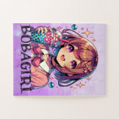 バブルティーを持つかわいいアニメの女パーソナライズされたの子 ジグソーパズル (横)
