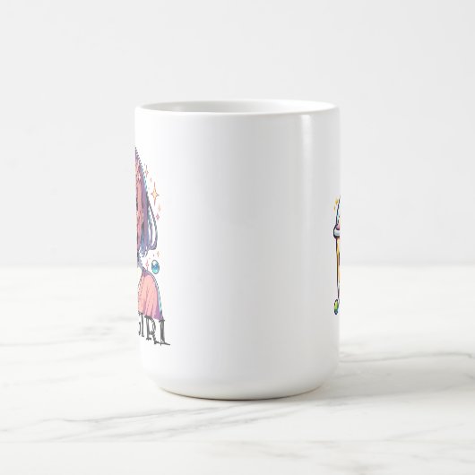 バブルティーを持つかわいいアニメの少女 コーヒーマグカップ (中央)