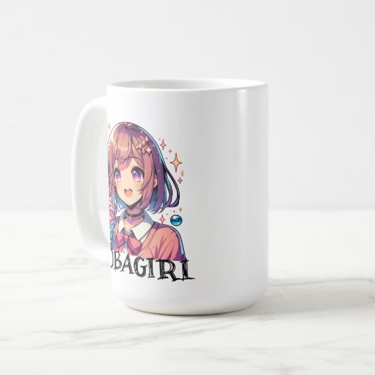 バブルティーを持つかわいいアニメの少女 コーヒーマグカップ (正面左)