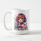 バブルティーを持つかわいいアニメの少女 コーヒーマグカップ (左)