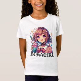 バブルティーを持つかわいいアニメの少女 Tシャツ