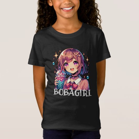 バブルティーを持つかわいいアニメの少女 Tシャツ (正面)