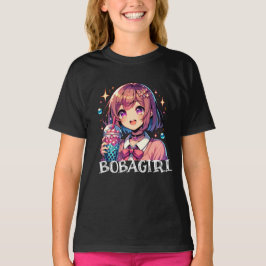 バブルティーを持つかわいいアニメの少女 Tシャツ
