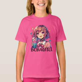 バブルティーを持つかわいいアニメの少女 Tシャツ