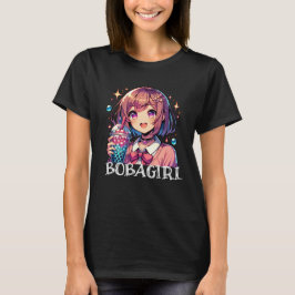 バブルティーを持つかわいいアニメの少女 Tシャツ