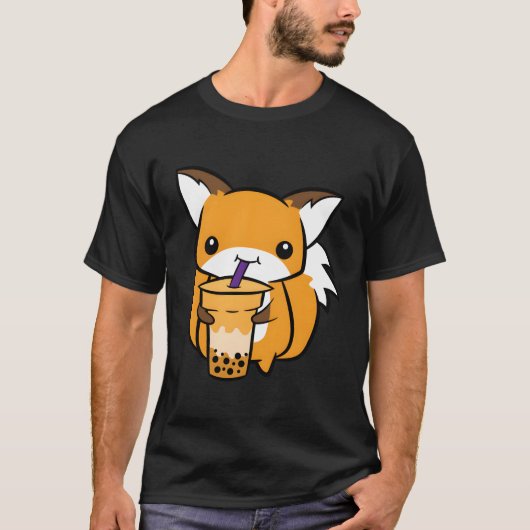 バブルティーを添えた可愛いキツネ Tシャツ (正面)