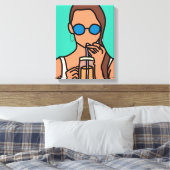 バブルティーを飲む女のモダン子10代の キャンバスプリント (インサイチュ (寝室))