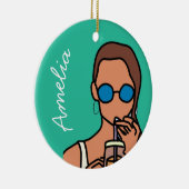 バブルティーを飲む女のモダン子10代の セラミックオーナメント (右)