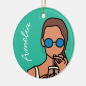 バブルティーを飲む女のモダン子10代の セラミックオーナメント (左)