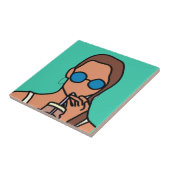 バブルティーを飲む女のモダン子10代の タイル (側面)